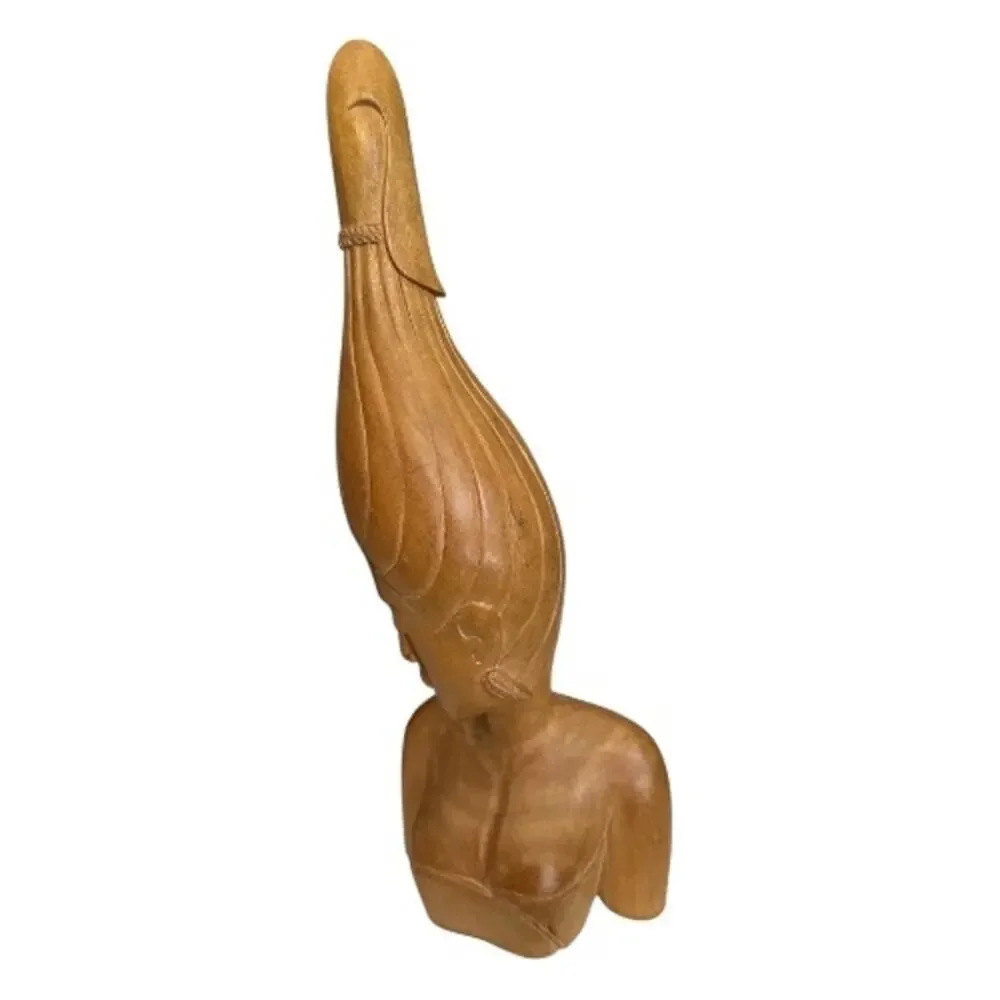 Southeast Island Solid Wood Hand Carved Woman Figure High Hair